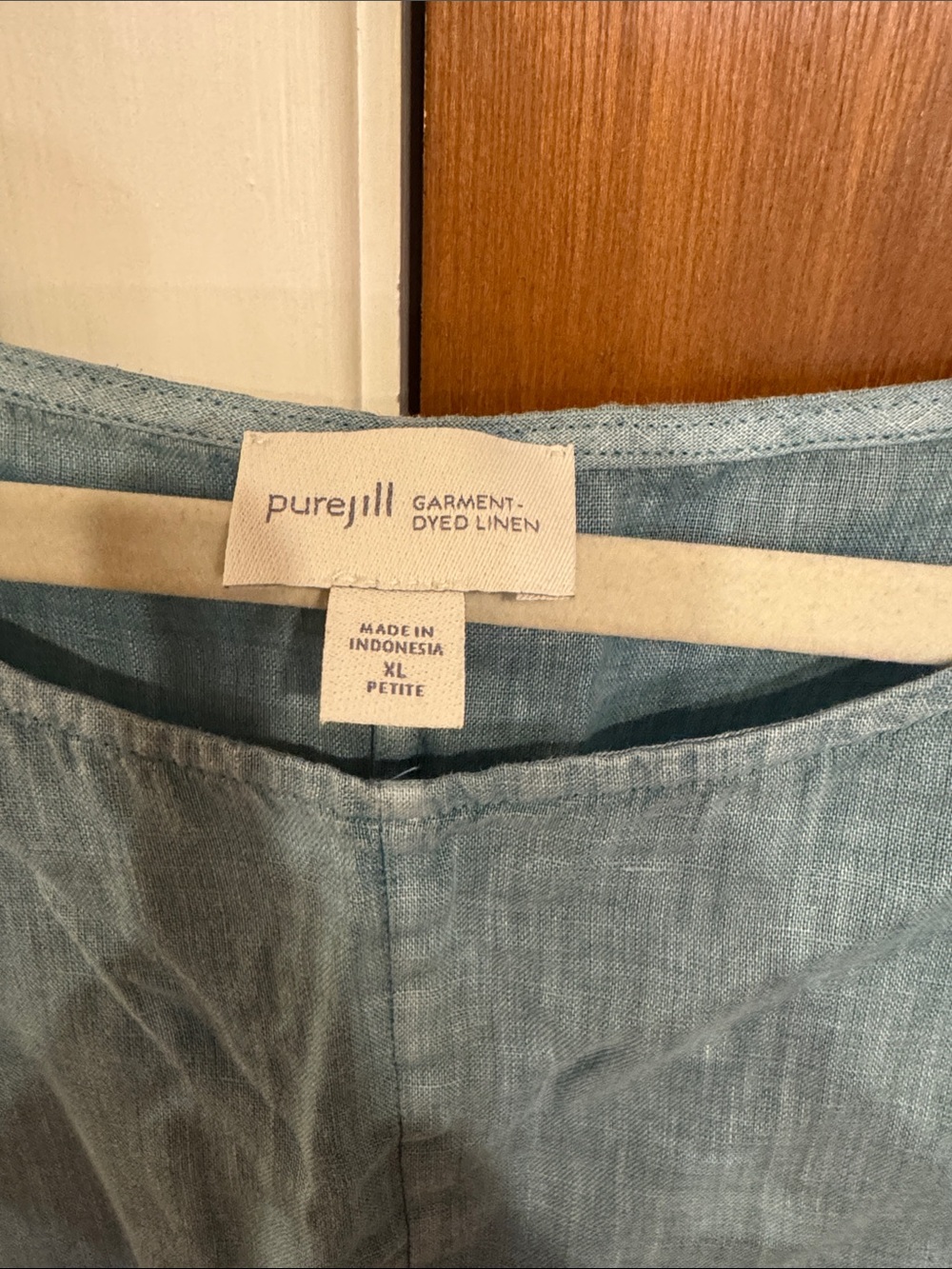 Light Blue Linen Scoop Neck Top - Petite - Picture 2 of 5